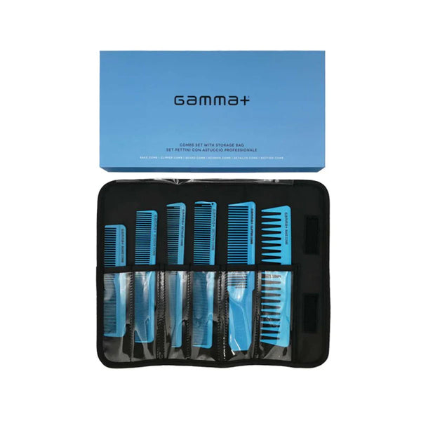 Gamma+ Professional Comb Set Blue Edition – Set 6 Pettini da Taglio con Astuccio - MR BEAUTY SALON 