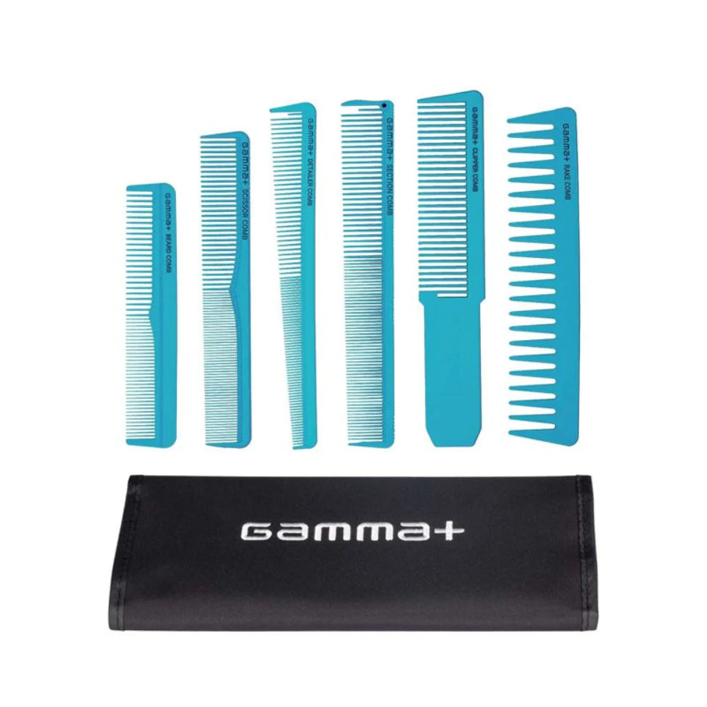 Gamma+ Professional Comb Set Blue Edition – Set 6 Pettini da Taglio con Astuccio